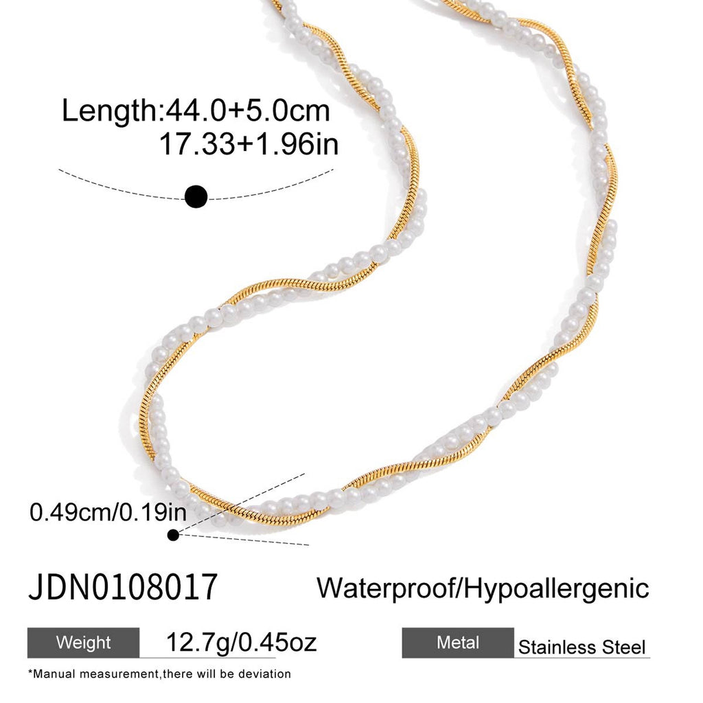 18K Gold Divine Pearl Herringbone Snake Chain Necklace Set