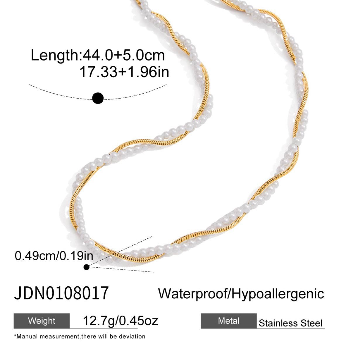 18K Gold Divine Pearl Herringbone Snake Chain Necklace Set