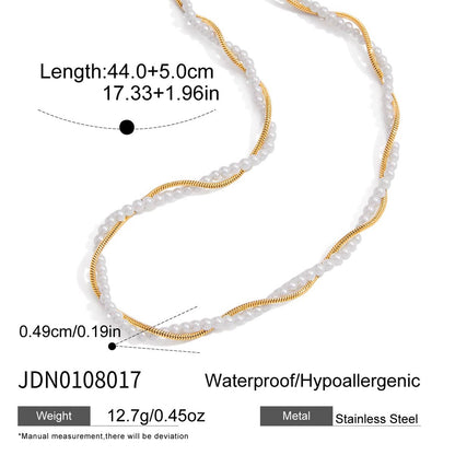 18K Gold Divine Pearl Herringbone Snake Chain Necklace Set