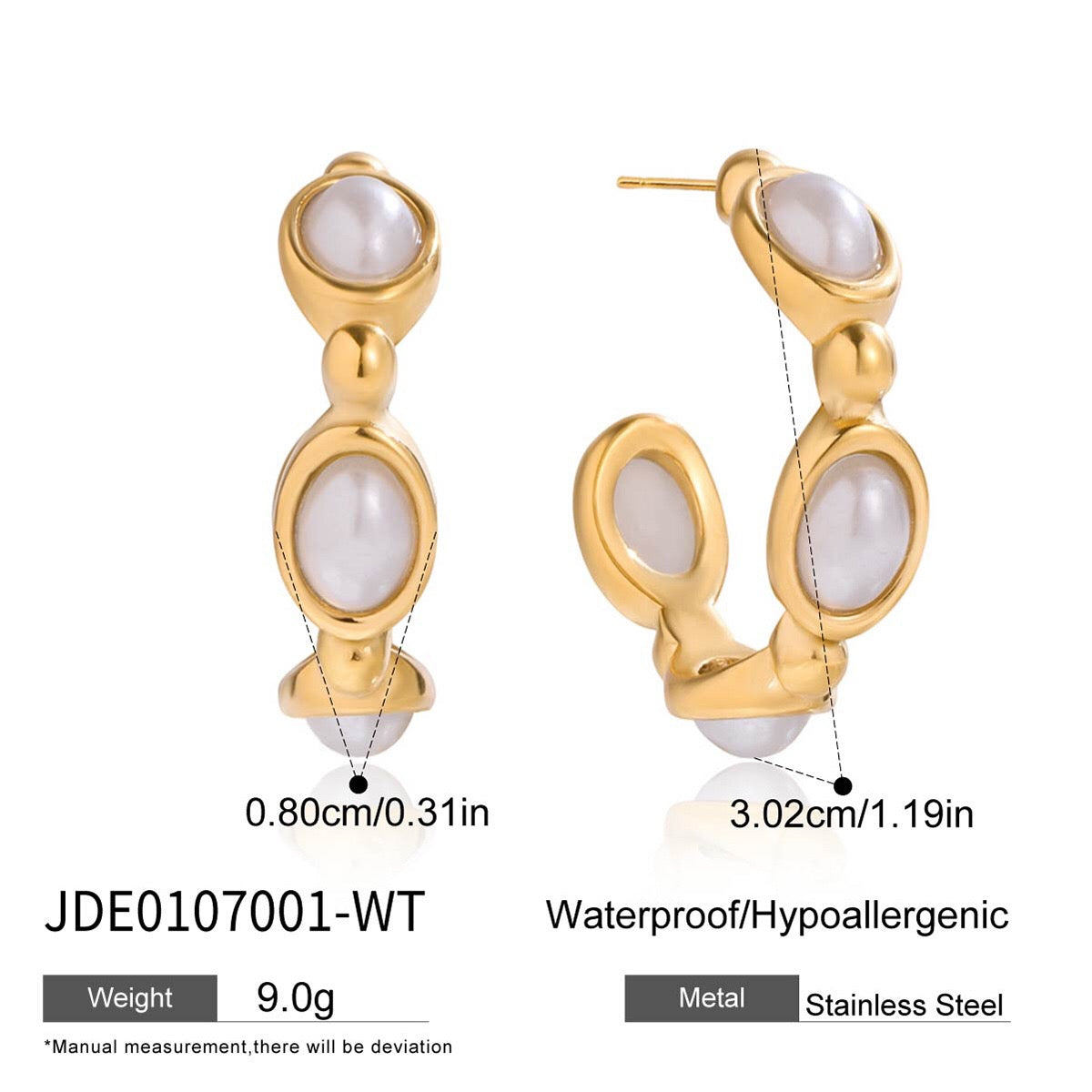 18K Gold Modern Charm Pearl Turquoise Hoop Earrings