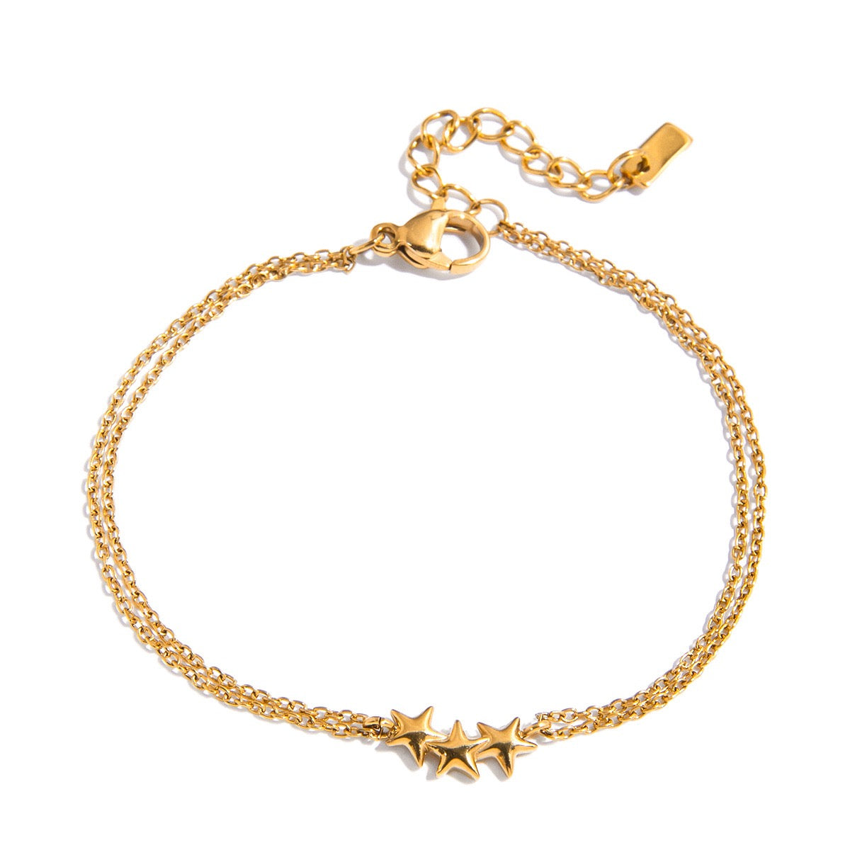 18K Gold Stars Align Dainty Chain Colorful Hearts Bracelet Stack