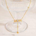 18K Gold Bling Mom CZ Lariat Necklace