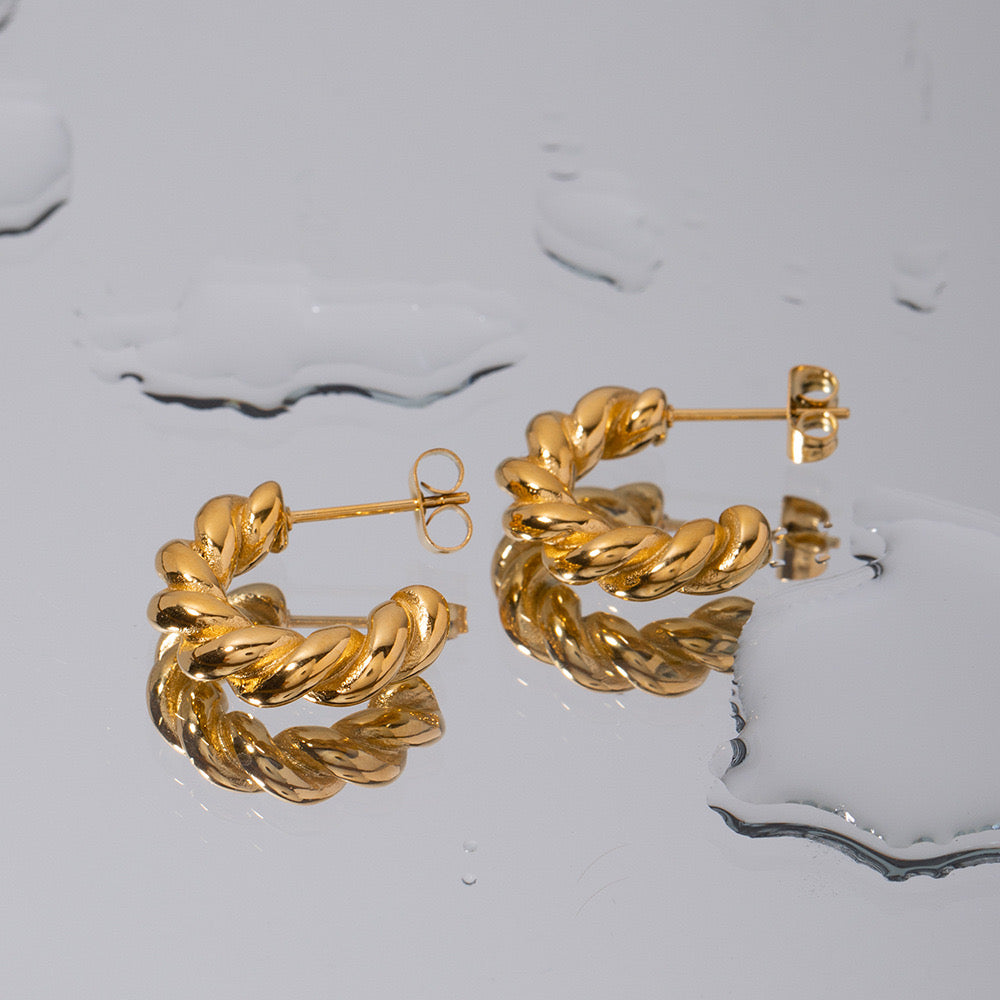 18K Gold Twisted Huggie Earrings