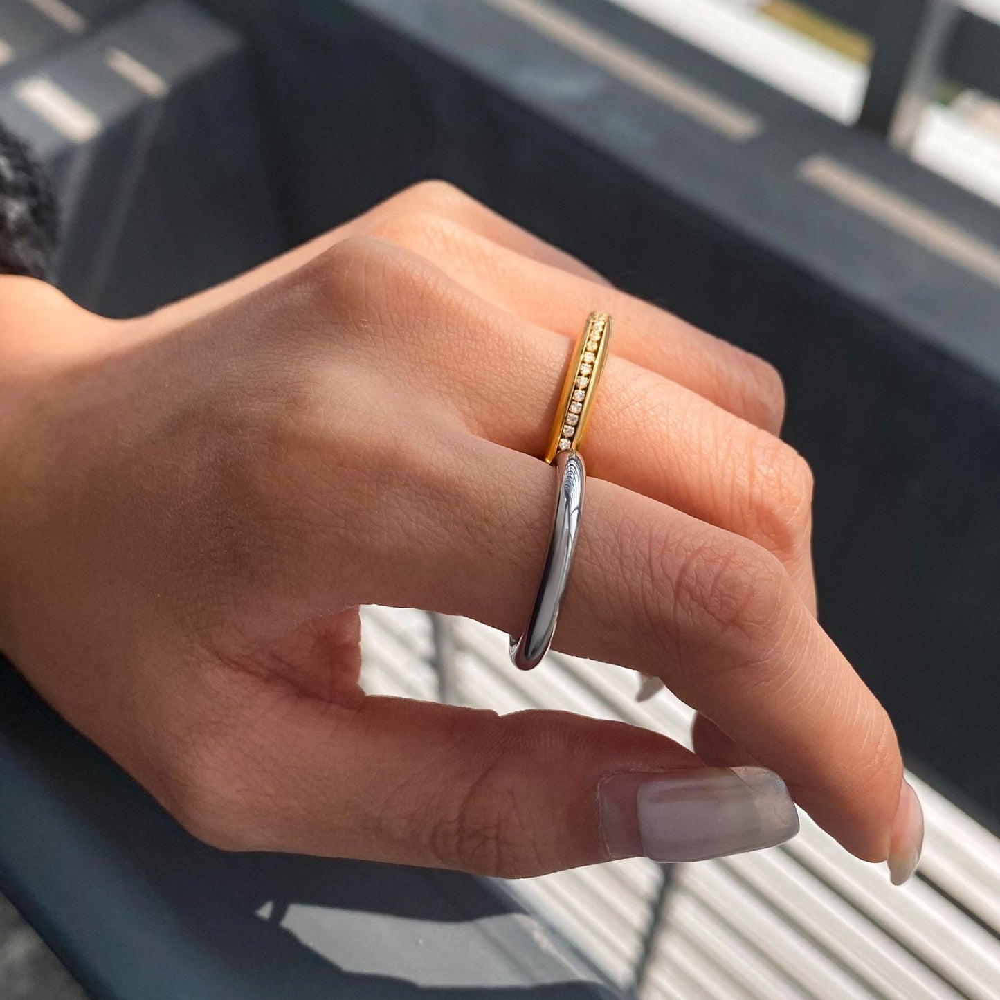 18K Gold and Silver Tone Tone Eternity Multiple Linked Spinelli Ring Stack