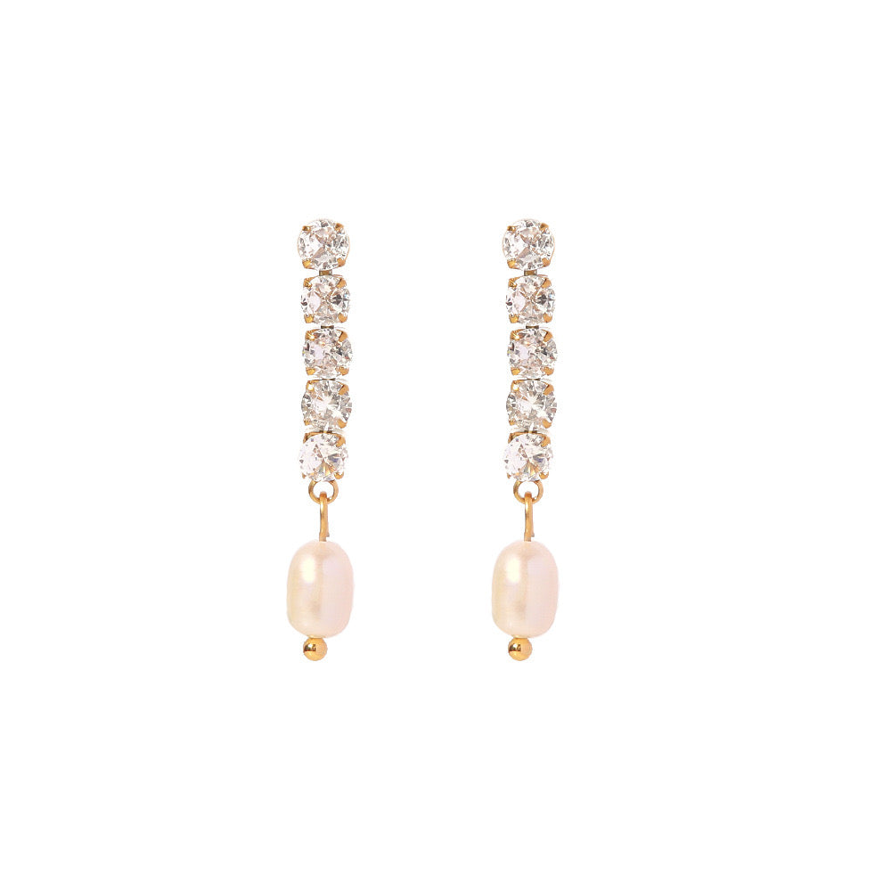 18K Gold Bling Pearl Stud Earrings