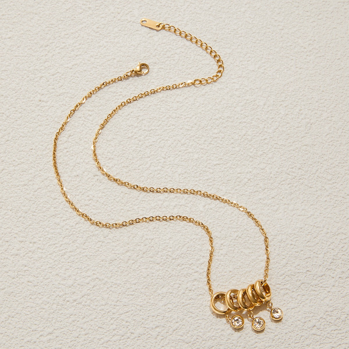 18K Gold Starry Ring Charm Pendant Herringbone Snake Chain Layered Necklace Set