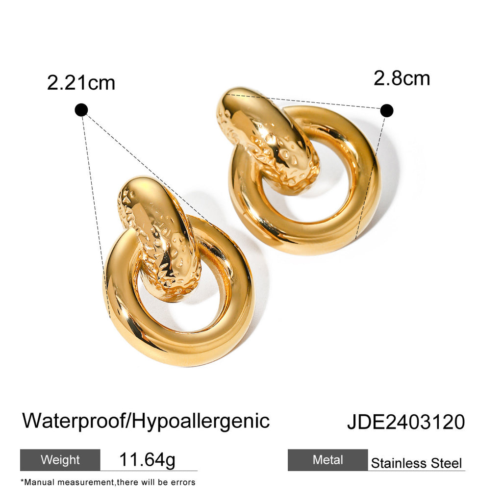 18K Gold Unique Circle Statement Stud Earrings