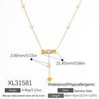 18K Gold Bling Mom CZ Lariat Necklace