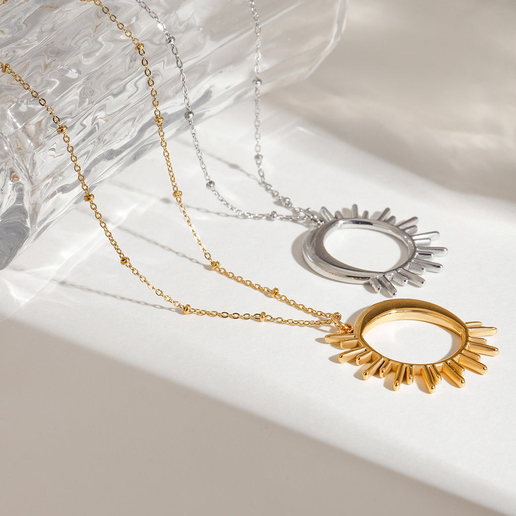 18K Gold Glowing Sun Statement Pendant Necklace