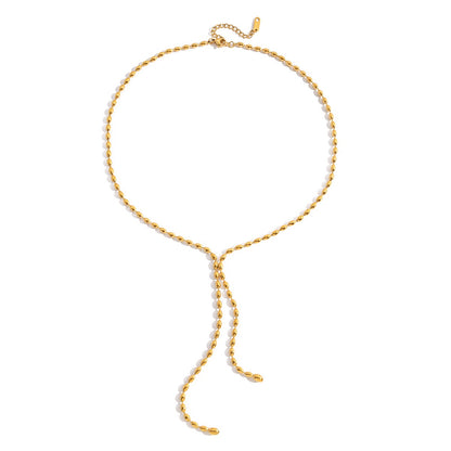 18K Gold Gala Beaded Y Shape Lariate Chain Necklace