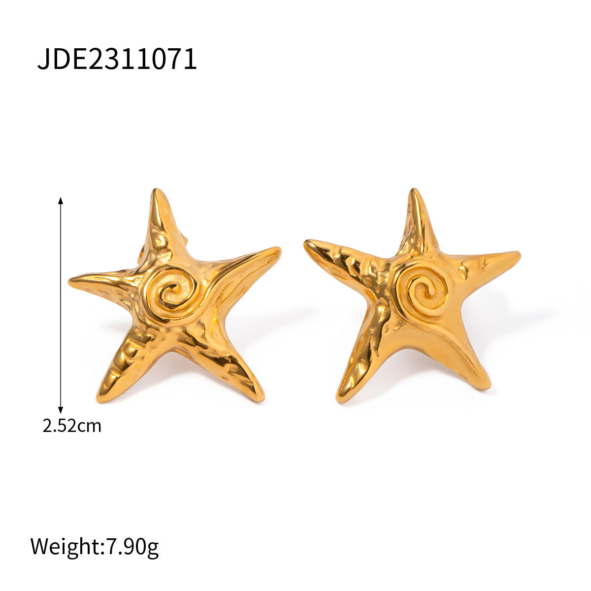 18K Gold Ocean Swirl Starfish Stud Earrings