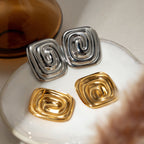 18K Gold Swirl Square Statement Stud Earrings