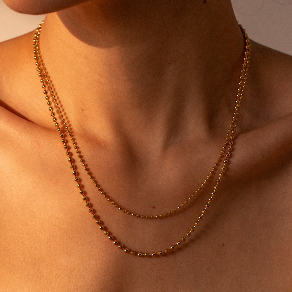 18K Gold Dainty Beaded Chain Layered Necklace Set