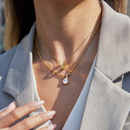 18K Gold Luminous Dainty Pendant Beaded Chain Necklace