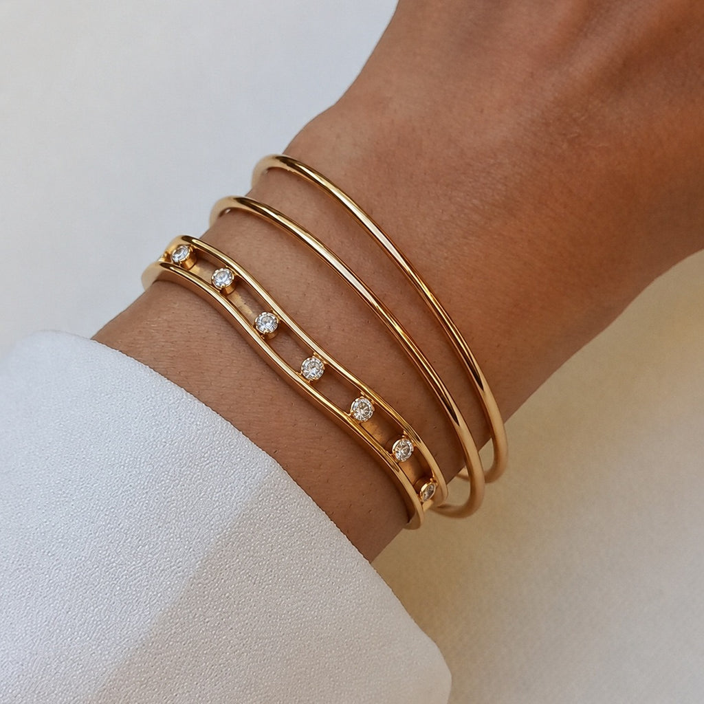 18K Gold Golden Ripple Statement Bangle Bracelet