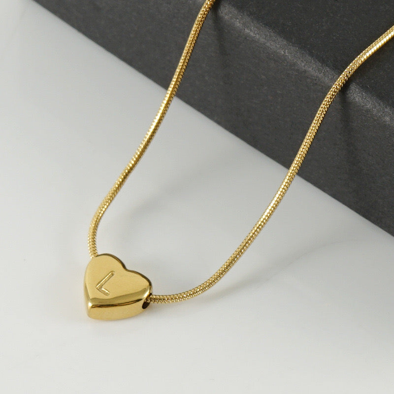 18K Gold Heart Initial Necklace