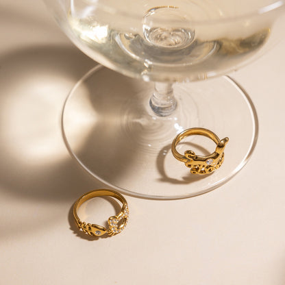 18K Gold Paws and Purrs Pave Cat and Dog Cuff Ring