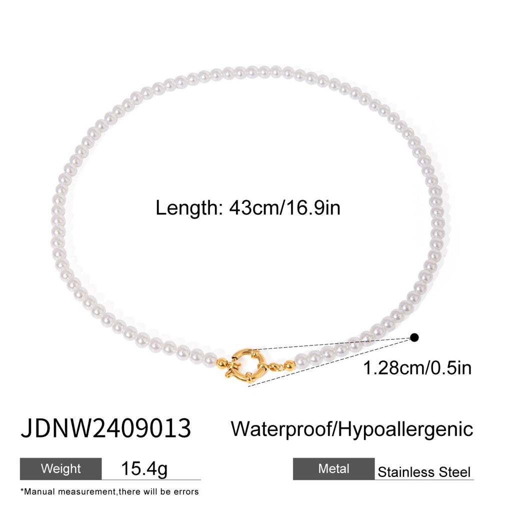 18K Gold Zebra Print Heart Pedant Paper Clip Chain Beaded Pearl Layered Necklace Set
