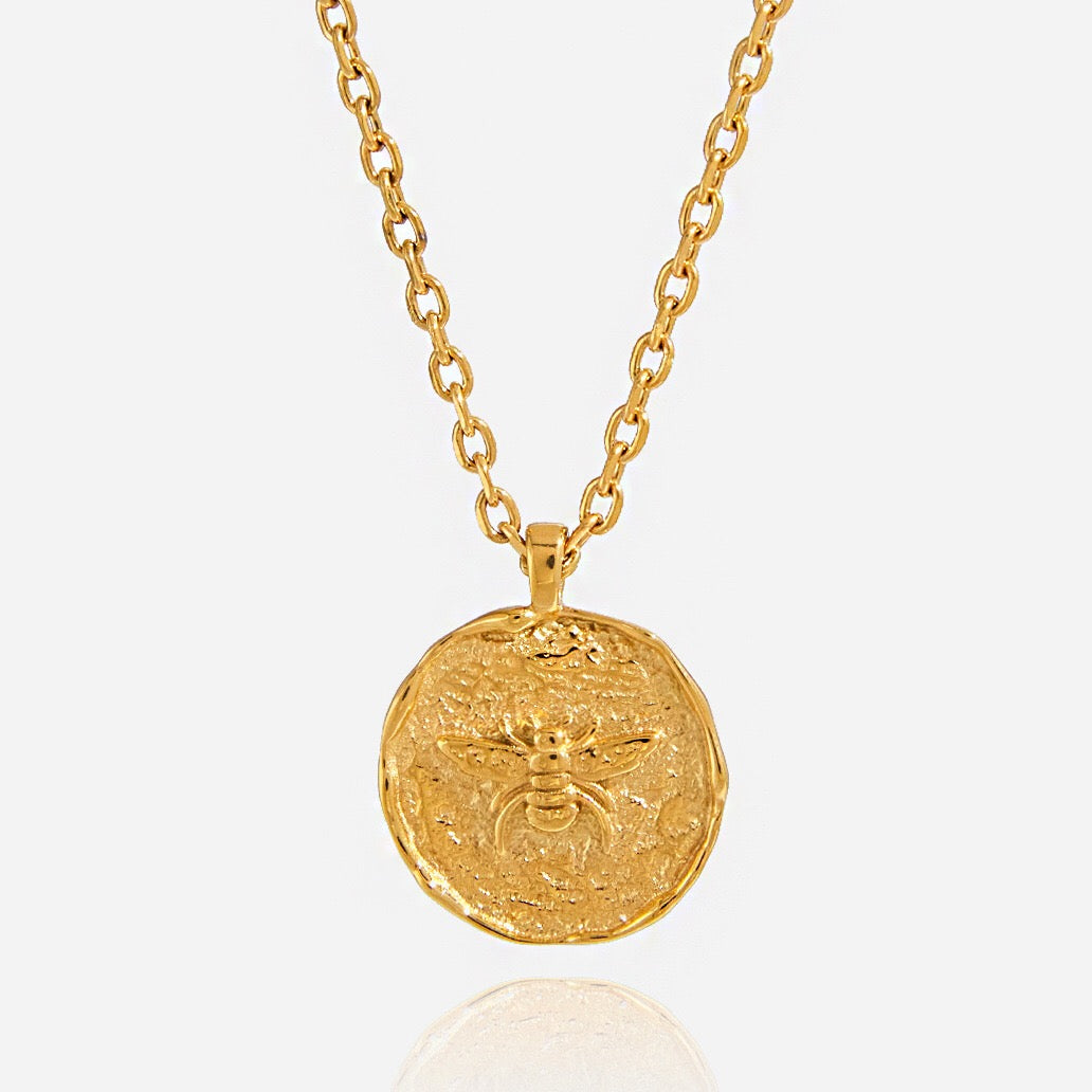 18K Gold Queen Bee Coin Pendant Necklace