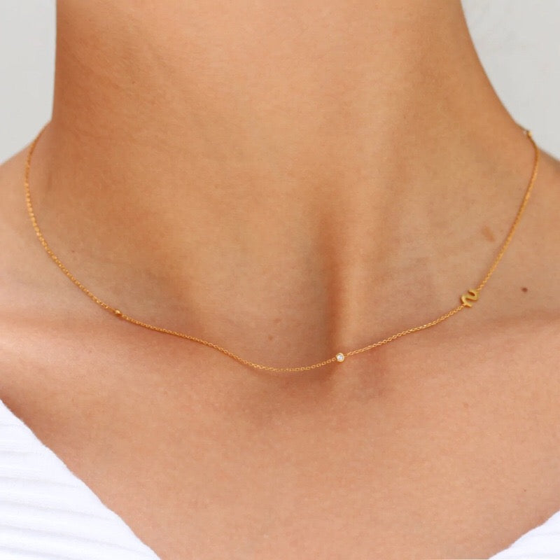 18K Gold Minimalist Starry Initial Choker Necklace