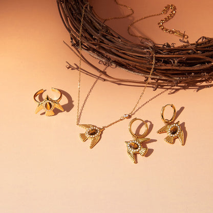 18K Gold Free Spirit Tiger Eye Bird Ring