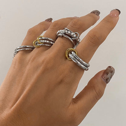 18K Gold Two Tone Connected Multi Layers Spinelli Stacking Rings
