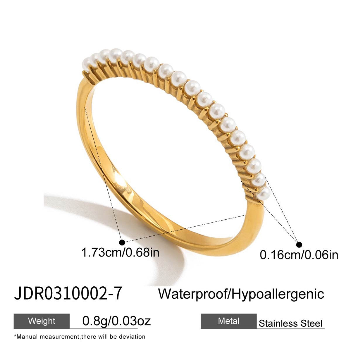 18K Gold Pearl Evermore Dainty Eternity Stacking Ring