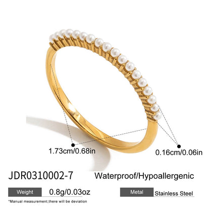 18K Gold Pearl Evermore Dainty Eternity Stacking Ring