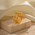 18K Gold Crossover Band Cuff Ring