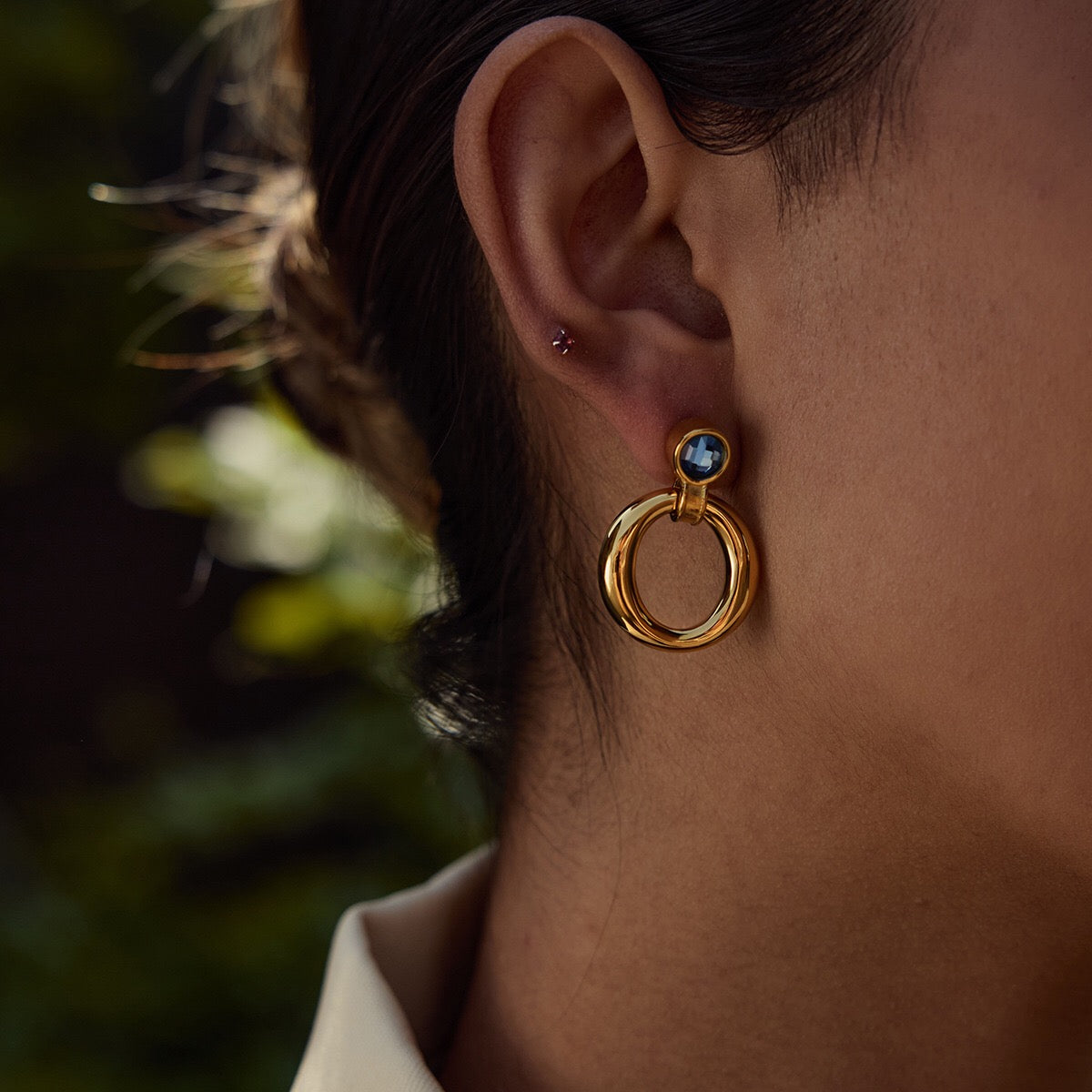 18K Gold Modern Azure Geometric Statement Stud Earrings