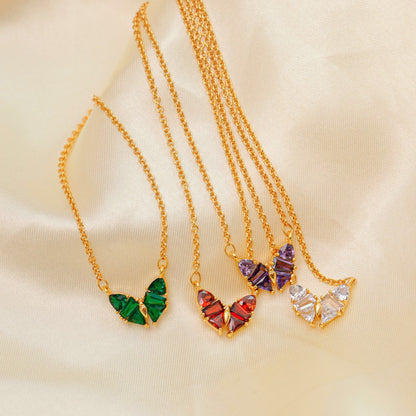 18K Gold Gem Butterfly Necklace