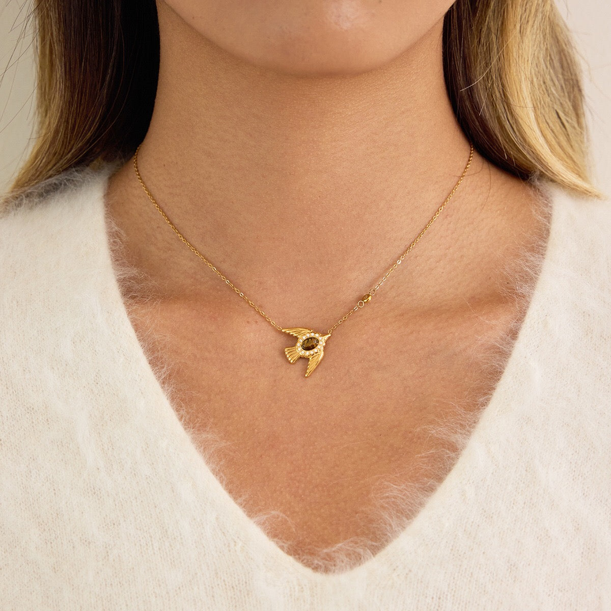 18K Gold Free Spirit Tiger Eye Bird Ring