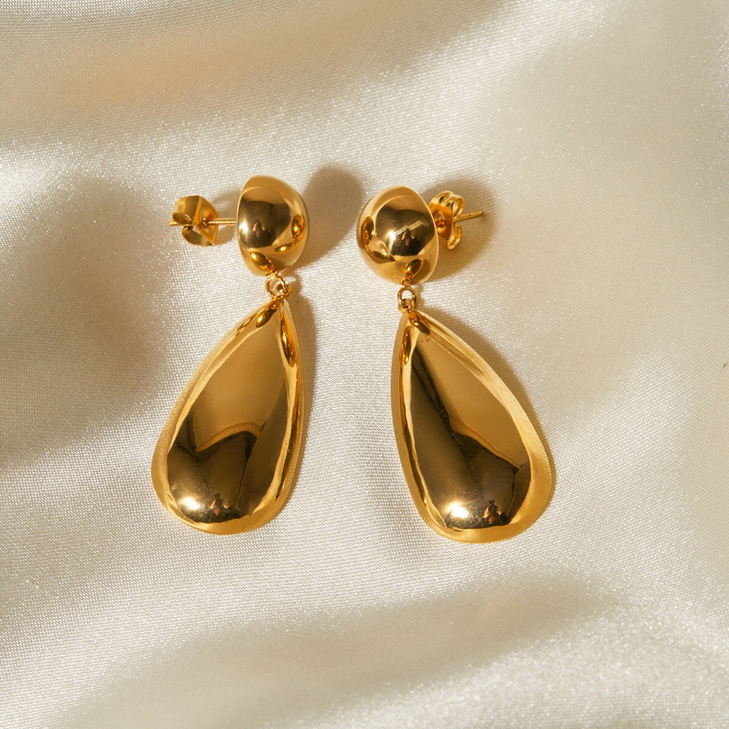 18K Gold Water Drop Dangle Statement Earrings