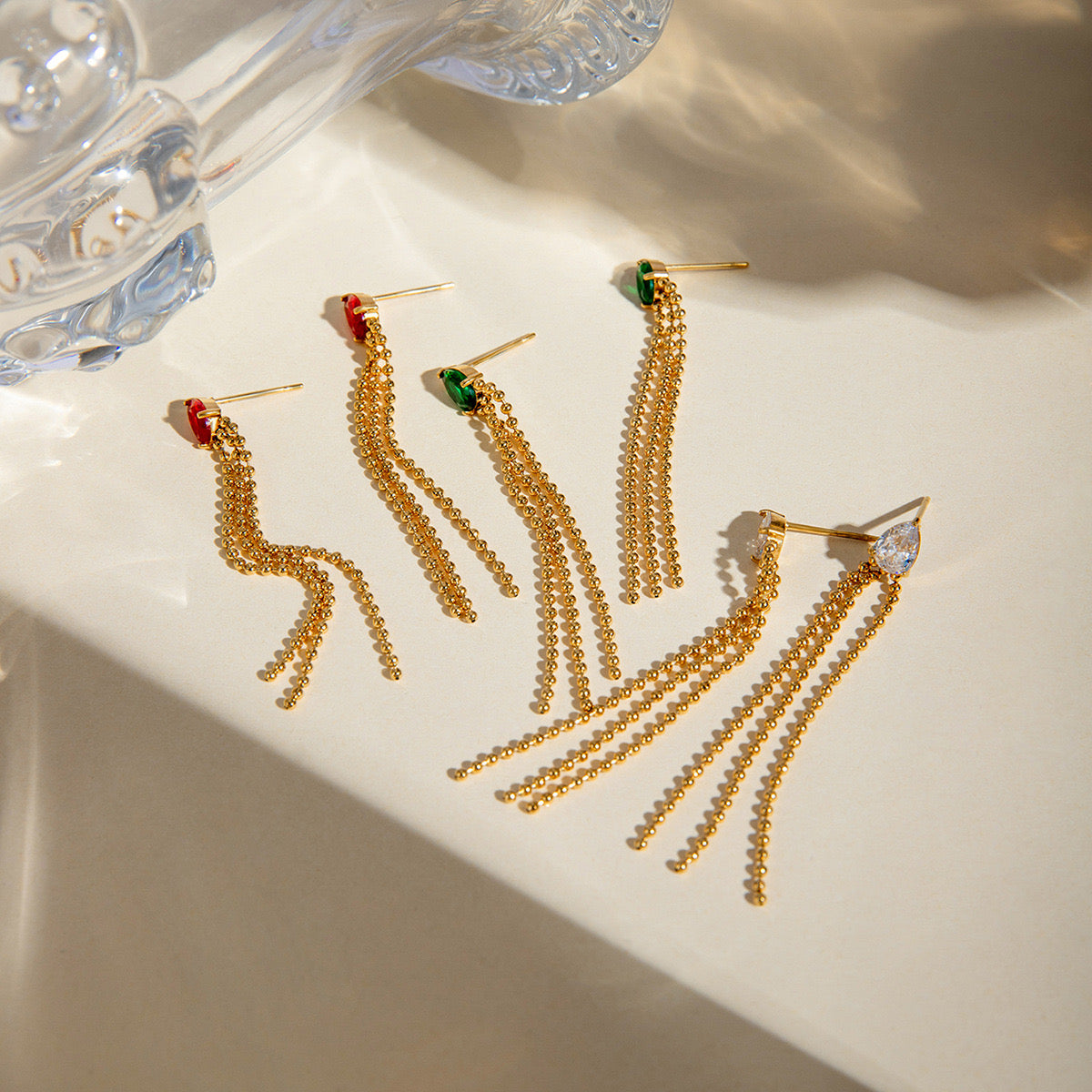 18K Gold Gemstone Drop Dangle Earrings