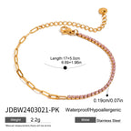18K Gold Pink Jewel Paperclip Chain Dainty Tennis Bracelet