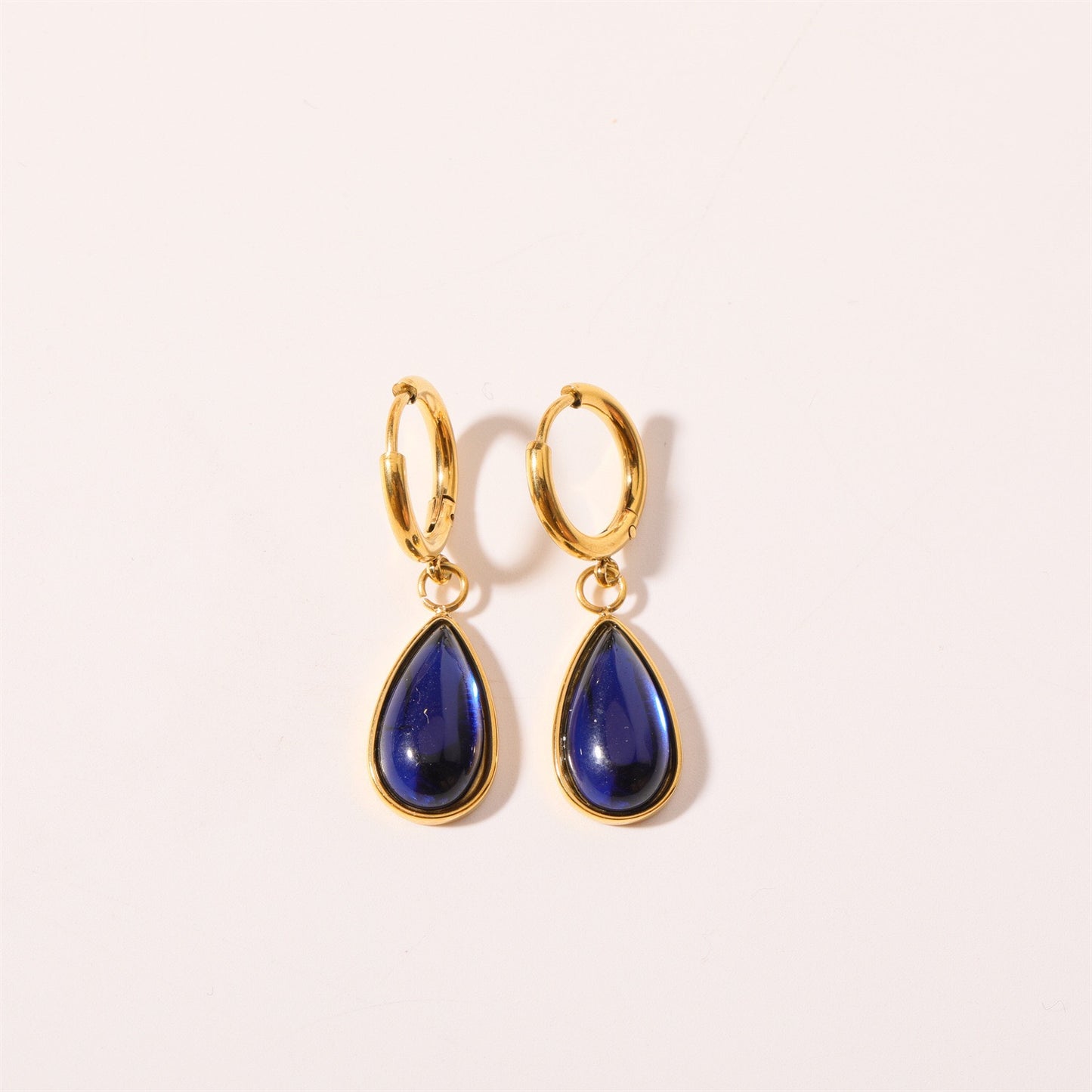 18K Gold Teardrop Birthstone Huggie Earrings