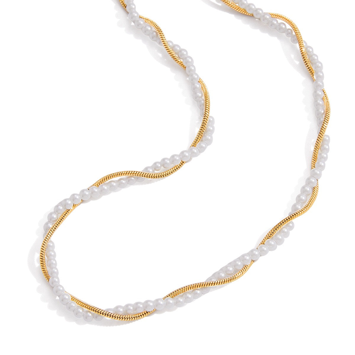 18K Gold Divine Pearl Herringbone Snake Chain Necklace Set