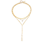 18K Gold Cascade Herringbone Snake Chain Lariat Layered Necklace Set