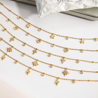 18K Gold Tempting Shimmer Heart Star Dainty Chain Necklace