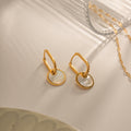 18K Gold Mother of Pearl Coin Square Hoop Huggie Earrings with Charm