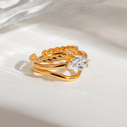 18K Gold Goddess Glow Four Leaf Clover Stacking Rings Set