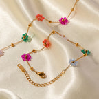 18K Gold Beaded Flower Necklace