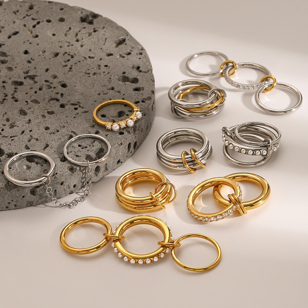 18K Gold Two Tone Connected Multi Layers Spinelli Stacking Rings