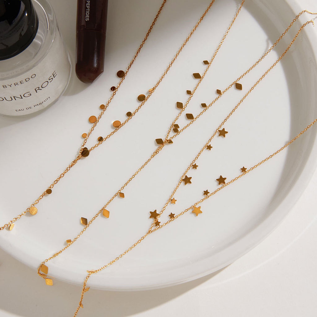 18K Gold Milky Way Y Shape Lariat Chain Necklace
