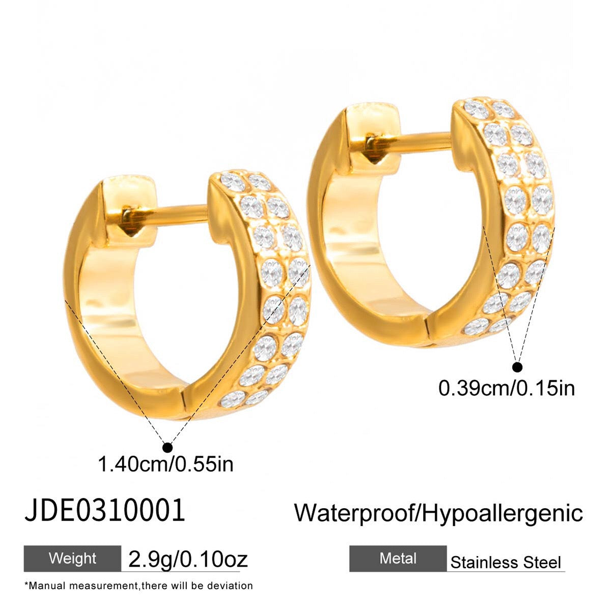18K Gold Modern Bling Textured Small Hoop Huggie Earrings Ear Cuffs Stack