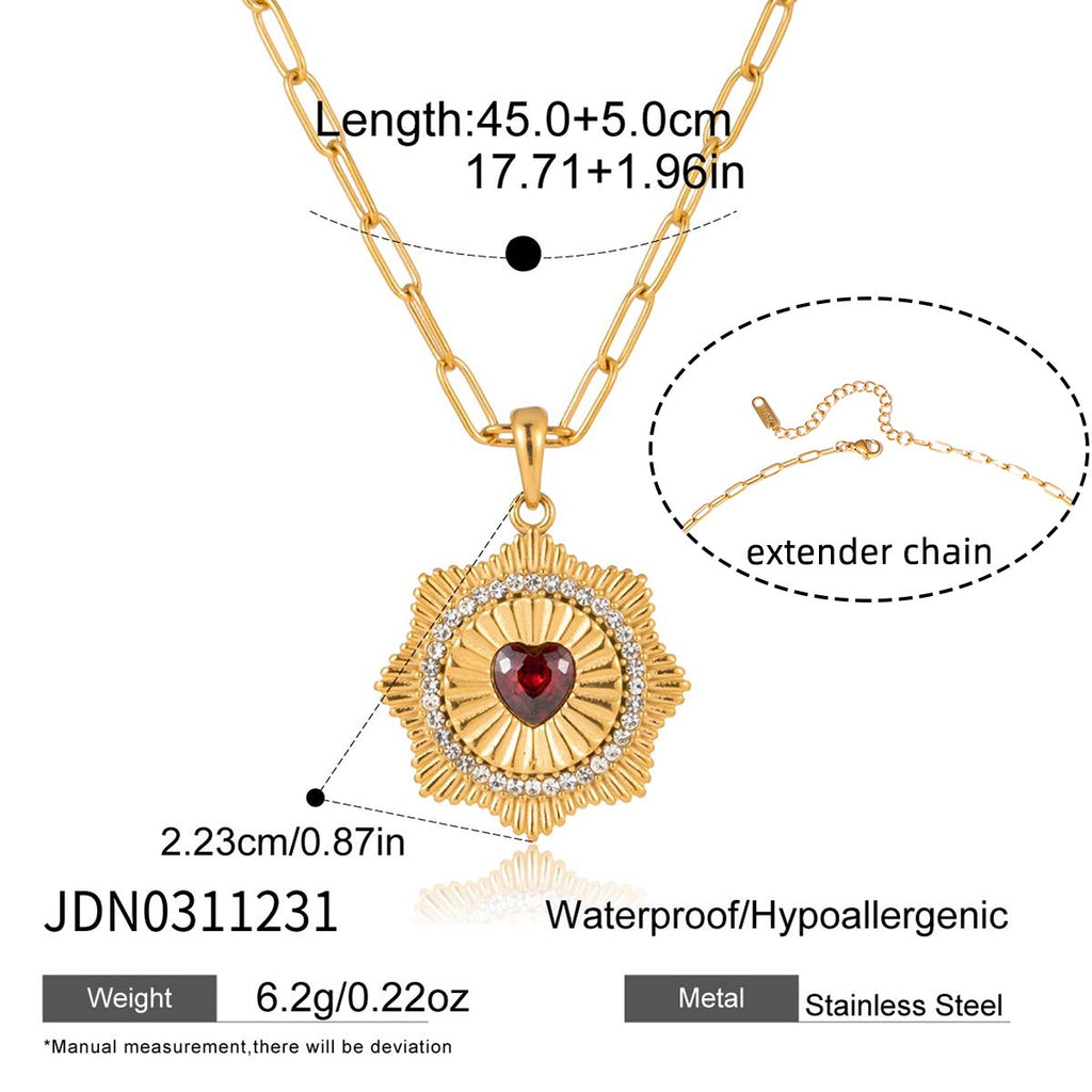 18K Gold Scarlet Love Red Heart Pendant Necklace