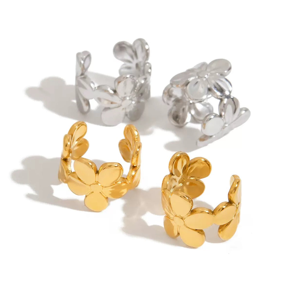 18K Gold Flower Huggie Ear Cuff