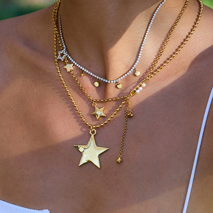 18K Gold Stars Shine Bright Beaded Chain Layered Necklace Set