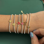 18K Gold Modern Fairytale Heart Bow Moon Clover Tennis Bracelet