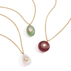 18K Gold Summer Healing Color Stone Long Pendant Necklace